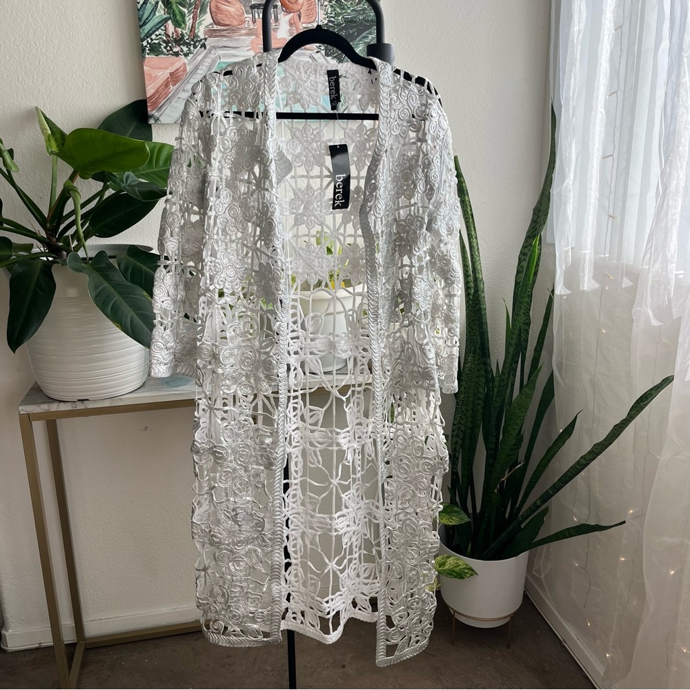 Classic foil crochet drama cardigan new with tags